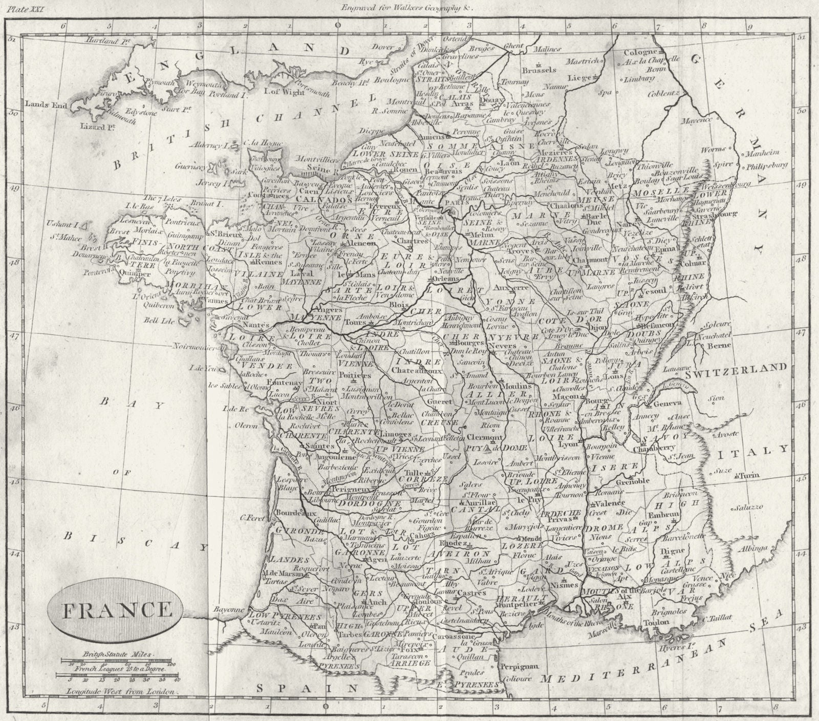 FRANCE. Walker 1795 old antique vintage map plan chart